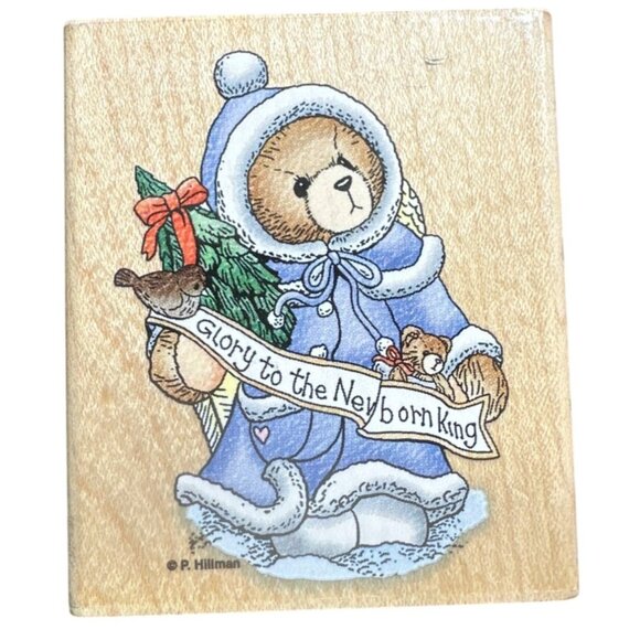 Stampendous Rubber Stamp Glory To the Newborn King Grace Teddy Bear P. Hillman - Picture 1 of 4